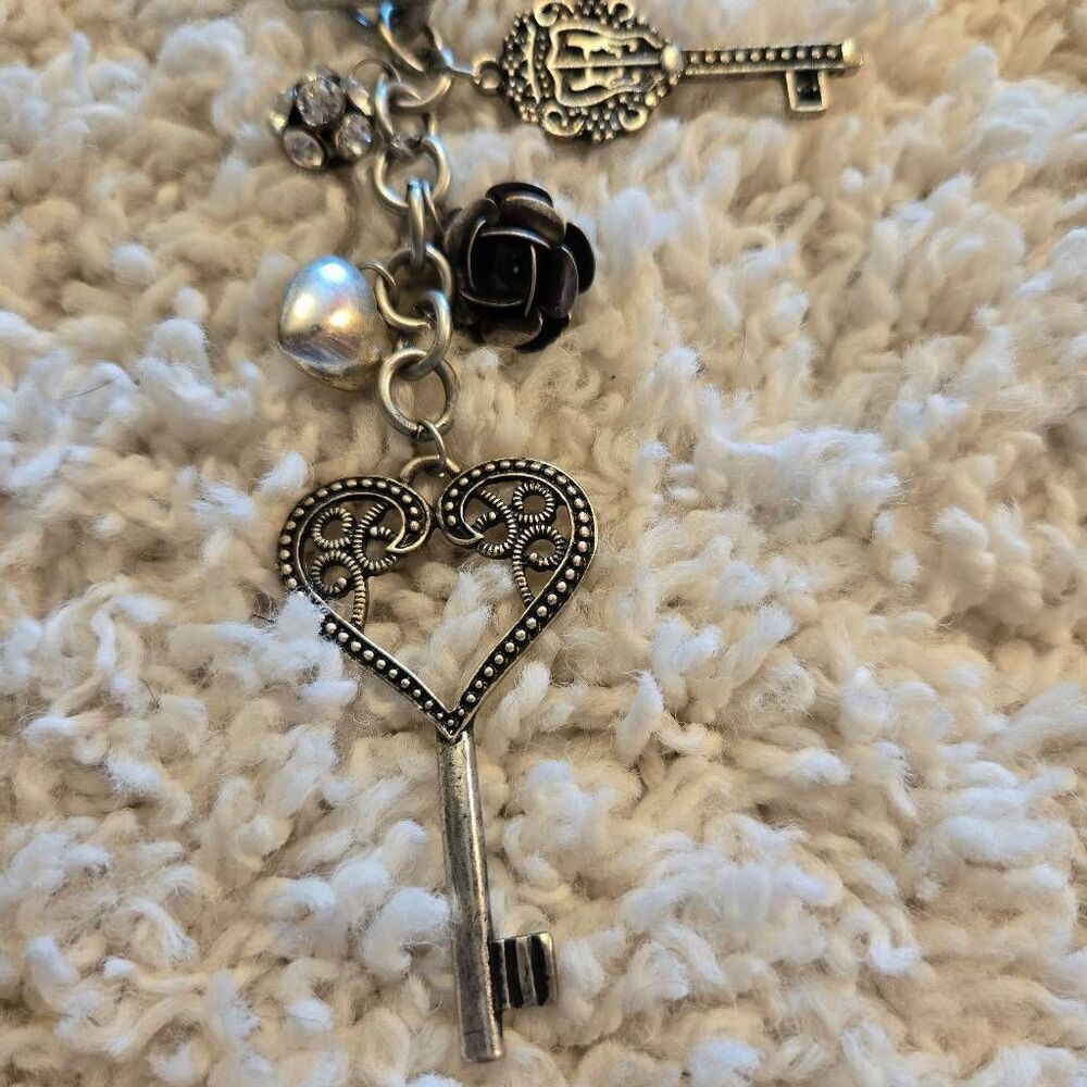 Long Silver Keys Charm Necklace